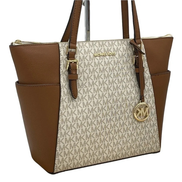 Michael Kors Charlotte Tote Bag Vanilla/Brown - Picture 1 of 13